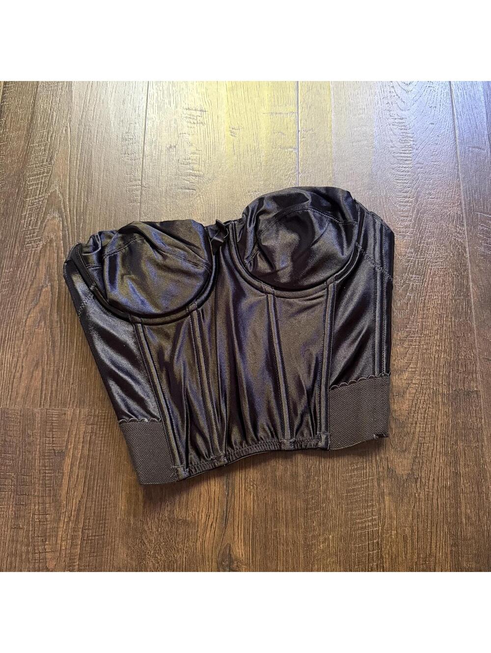 Vintage Y2K Victoria's Secret Bustier Corset Bra Top 34A Black Satin